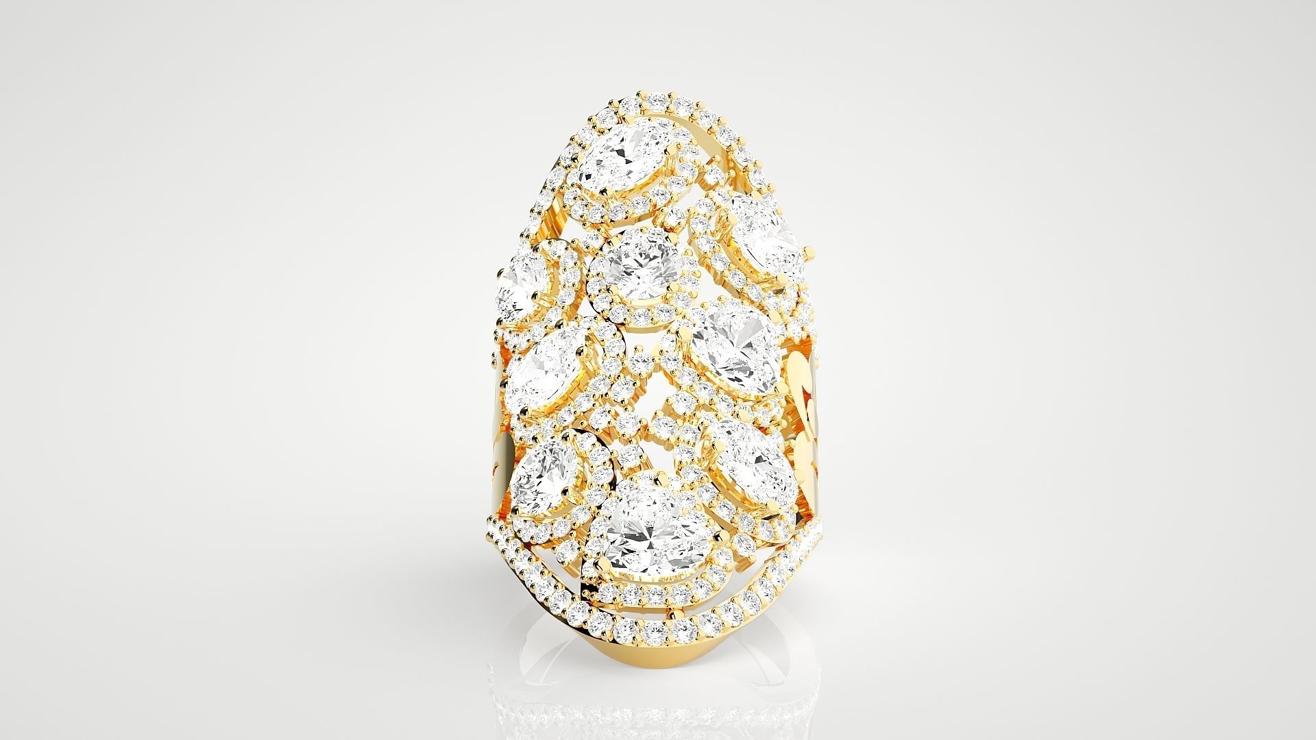 High Jewelry Cocktail Ring 3dm stl renders details 3D print model_25