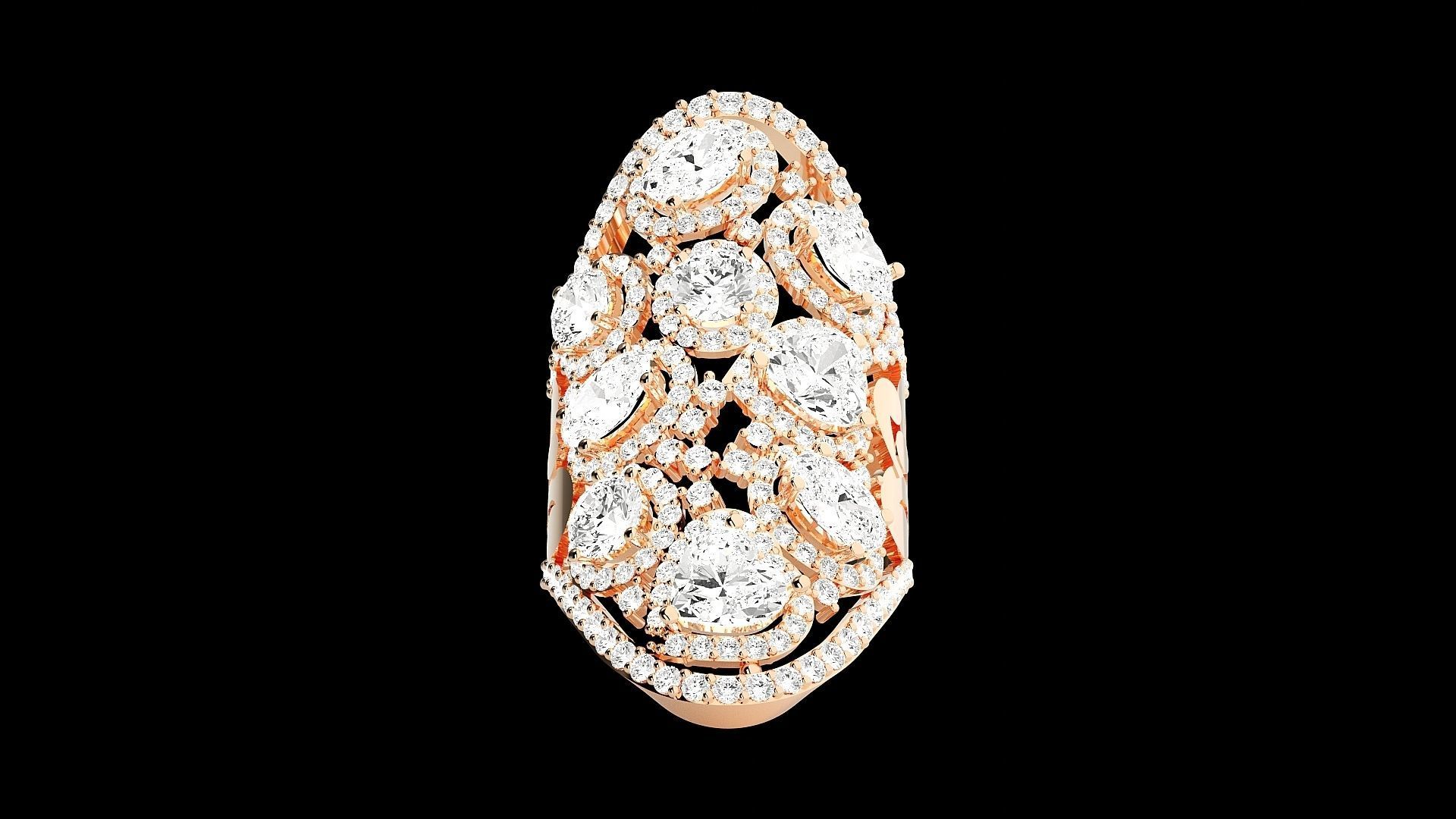 High Jewelry Cocktail Ring 3dm stl renders details 3D print model_6