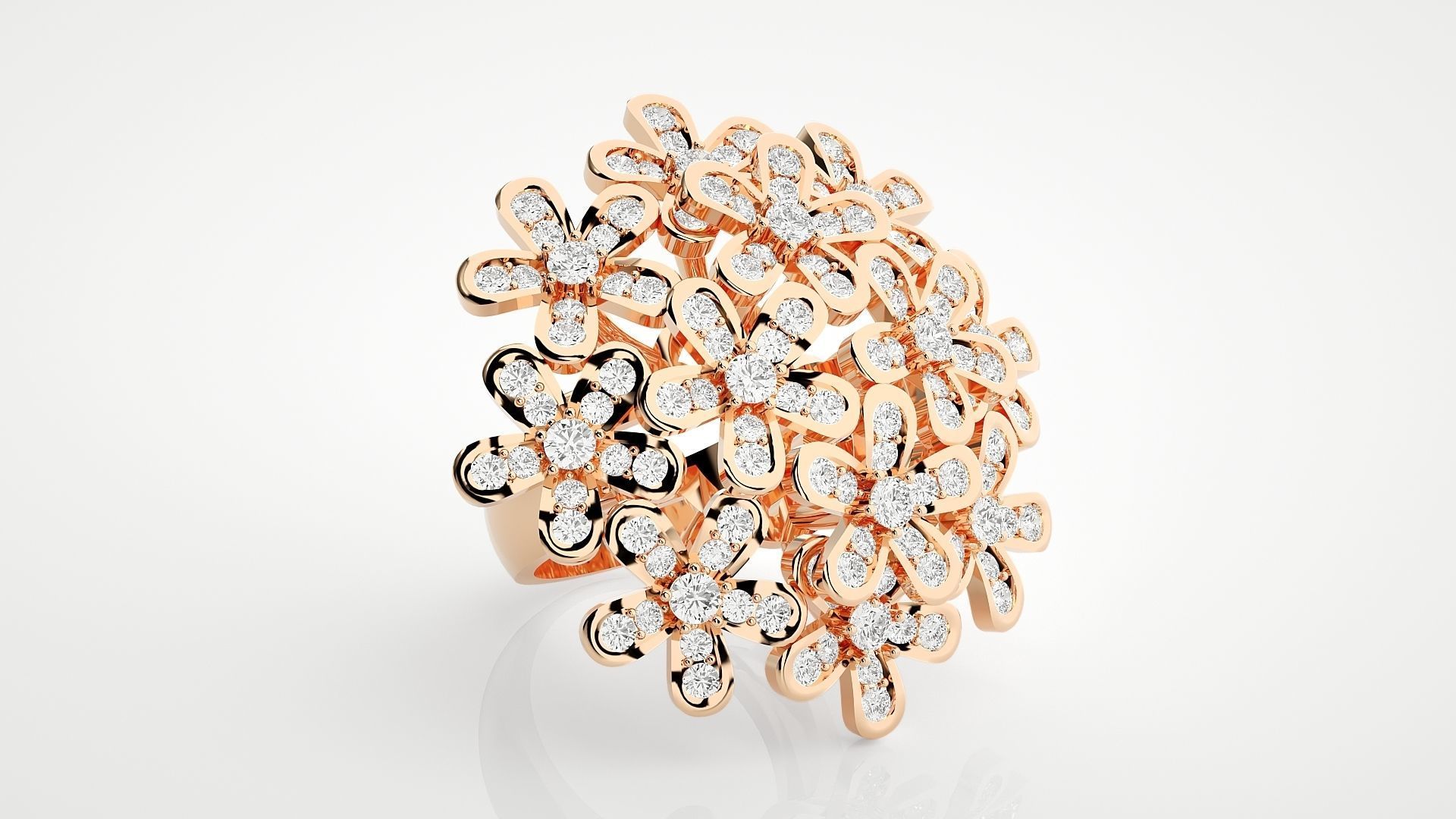 Flower High Jewelry Cocktail Ring 3dm stl renders details 3D print model_4