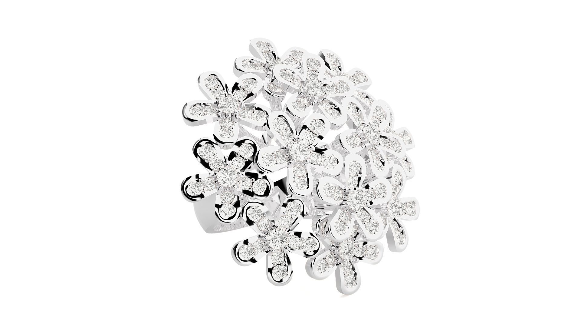 Flower High Jewelry Cocktail Ring 3dm stl renders details 3D print model_14