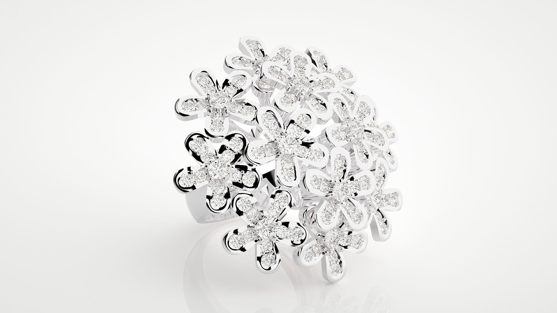 Flower High Jewelry Cocktail Ring 3dm stl renders details 3D print model_15