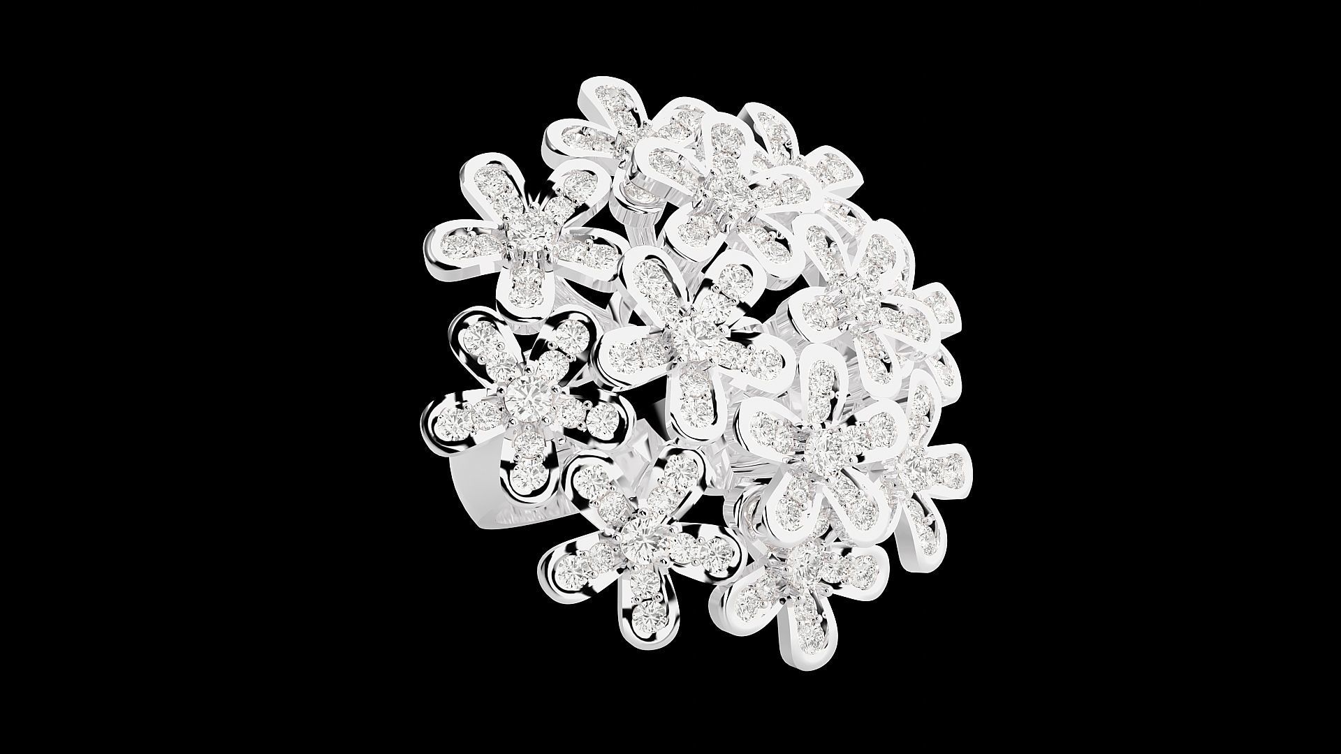 Flower High Jewelry Cocktail Ring 3dm stl renders details 3D print model_21