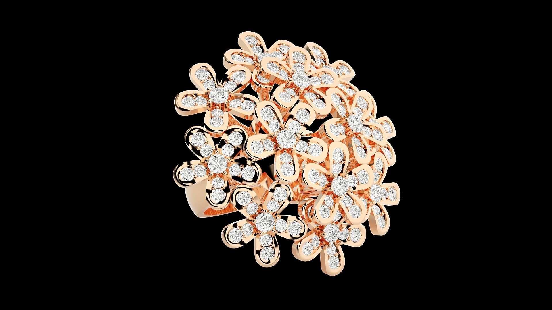 Flower High Jewelry Cocktail Ring 3dm stl renders details 3D print model_9