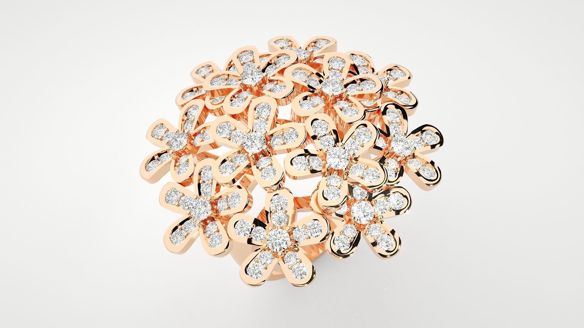 Flower High Jewelry Cocktail Ring 3dm stl renders details 3D print model_5