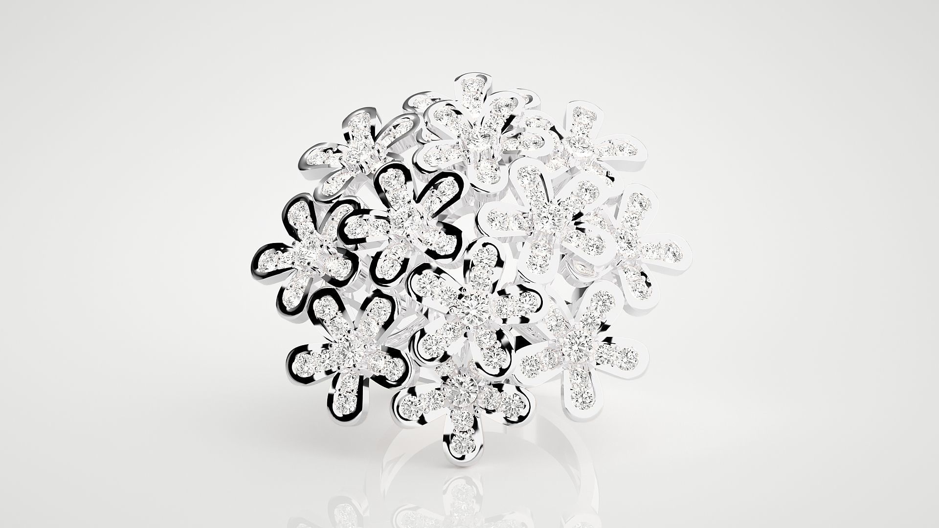 Flower High Jewelry Cocktail Ring 3dm stl renders details 3D print model_13