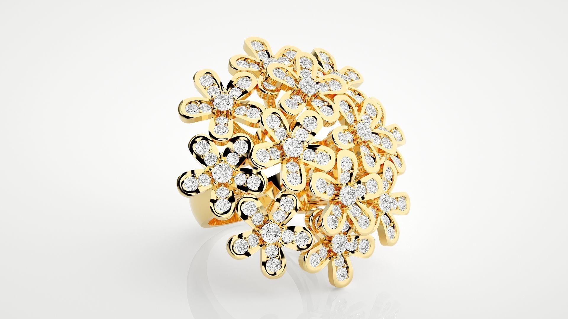 Flower High Jewelry Cocktail Ring 3dm stl renders details 3D print model_27