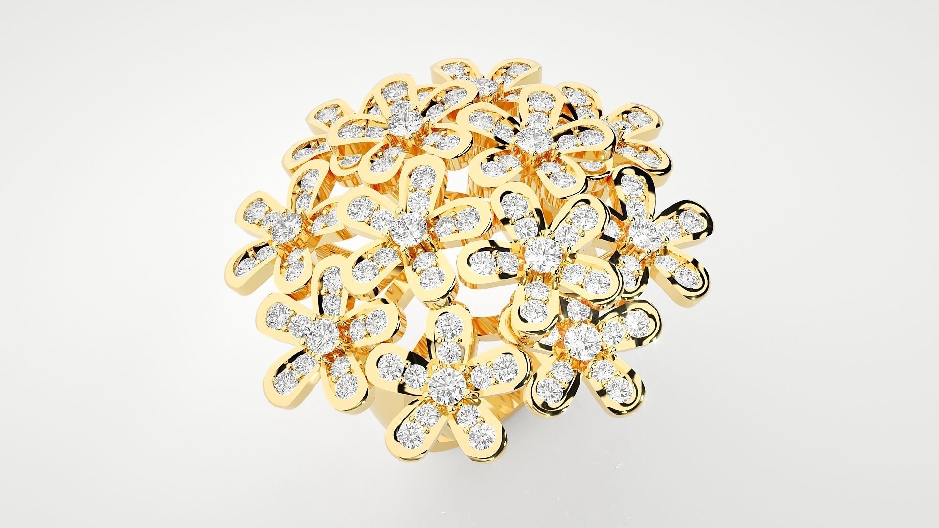 Flower High Jewelry Cocktail Ring 3dm stl renders details 3D print model_29