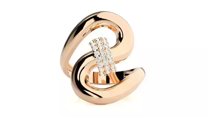 Wave Format High Jewelry Cocktail Ring 3dm stl renders details