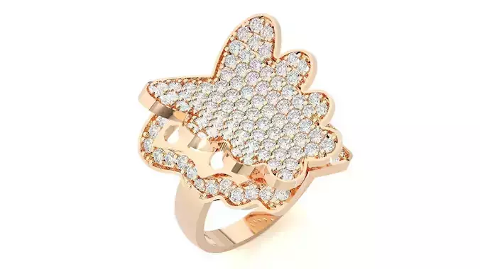 Butterfly High Jewelry Cocktail Ring 3dm stl renders details 3D print model