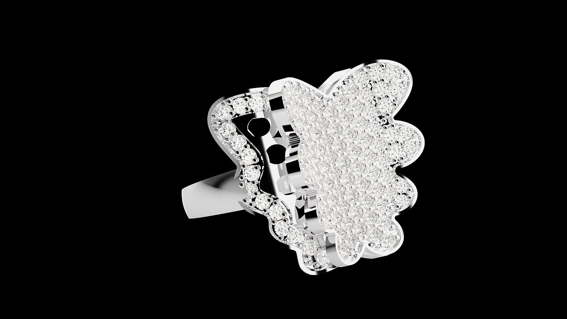 Butterfly High Jewelry Cocktail Ring 3dm stl renders details 3D print model_11