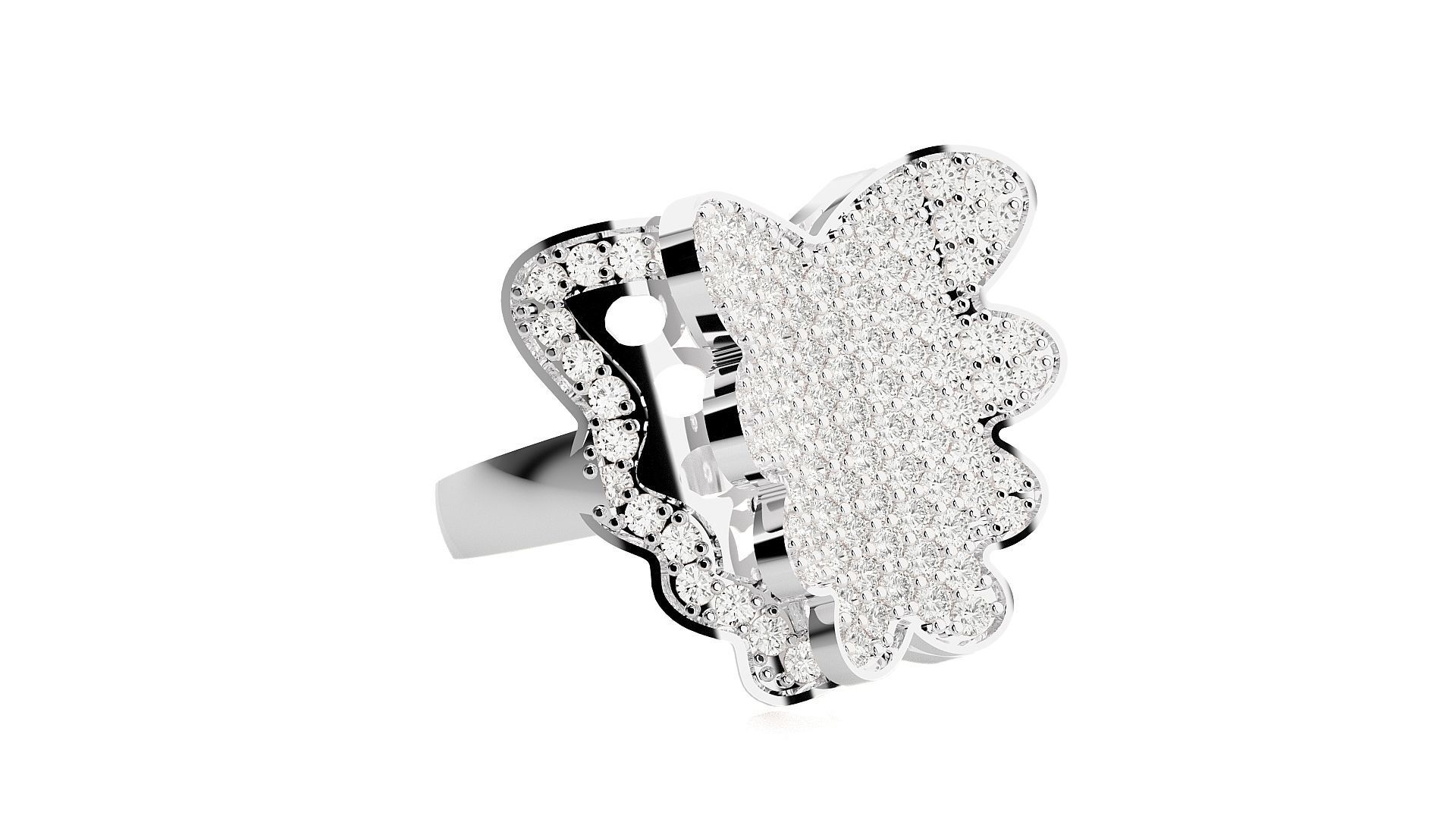Butterfly High Jewelry Cocktail Ring 3dm stl renders details 3D print model_8