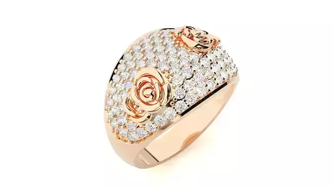 Rose Flower High Jewelry Cocktail Ring 3dm stl renders details