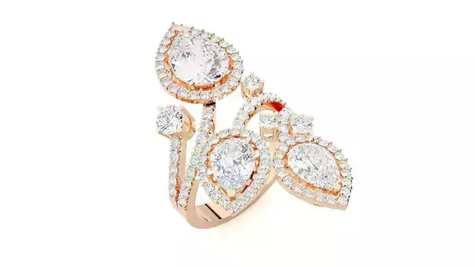 Pear High Jewelry Cocktail Ring 3dm stl renders details 