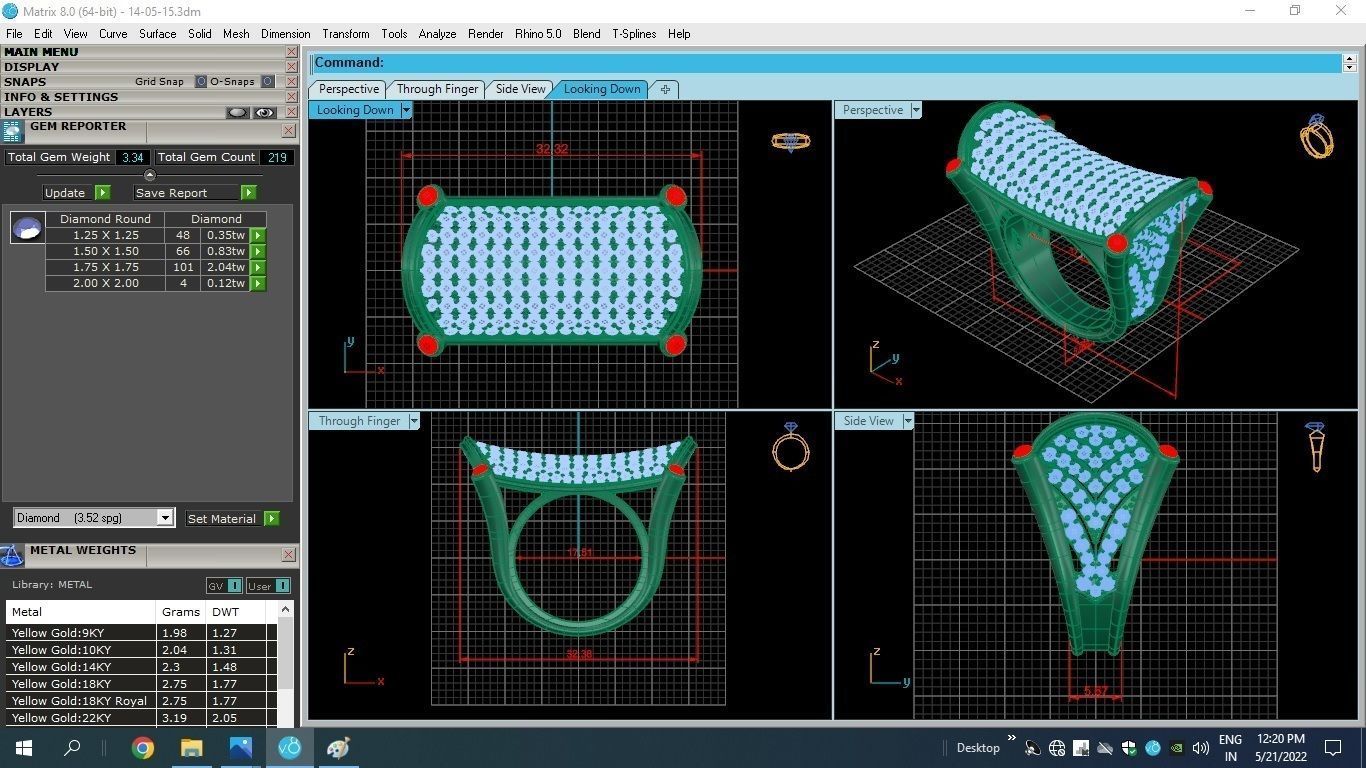 Diamond Head High Jewelry Cocktail Ring 3dm stl renders details 3D print model_2