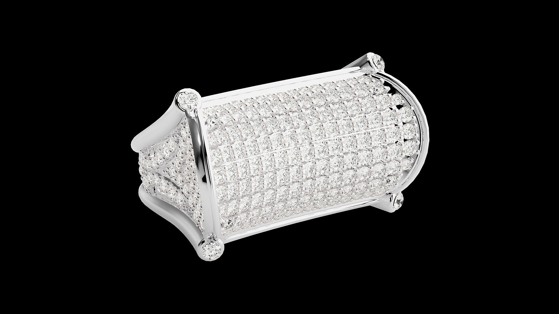 Diamond Head High Jewelry Cocktail Ring 3dm stl renders details 3D print model_21