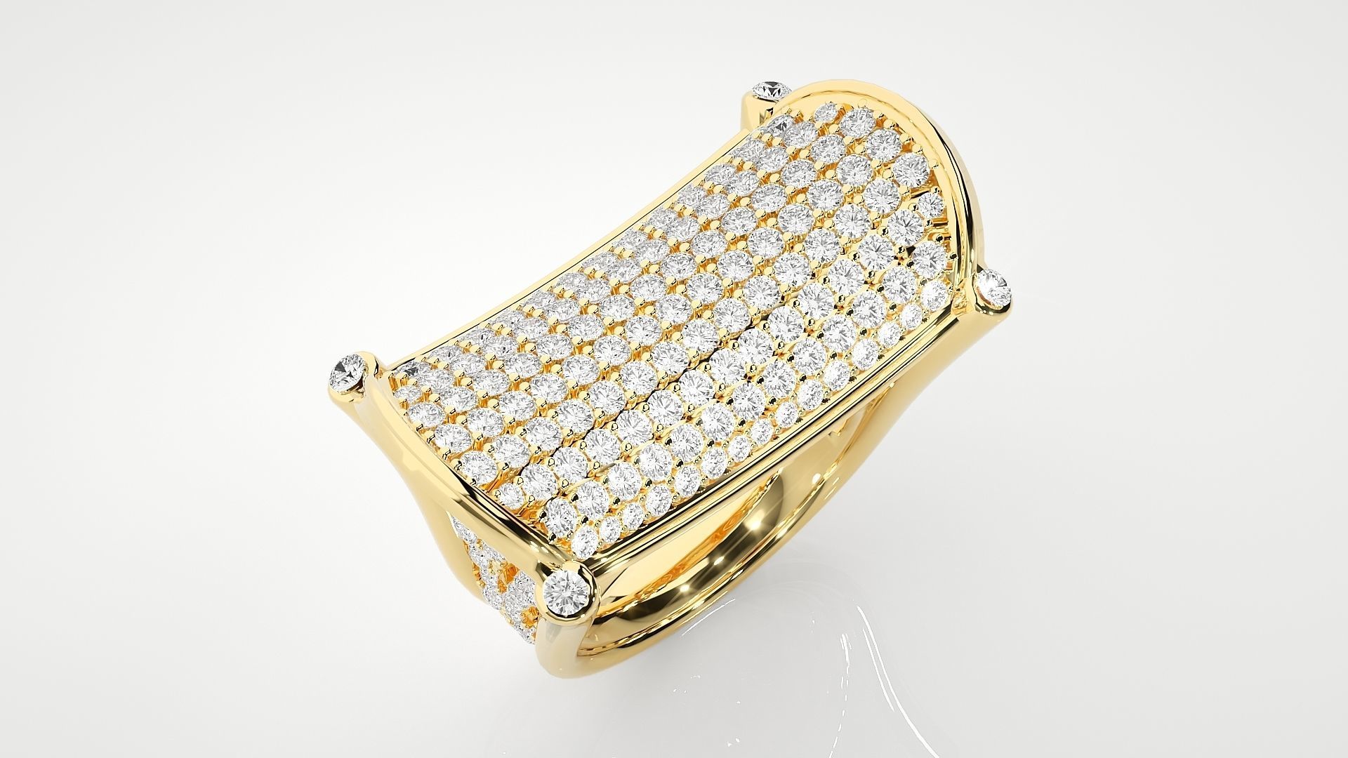 Diamond Head High Jewelry Cocktail Ring 3dm stl renders details 3D print model_30