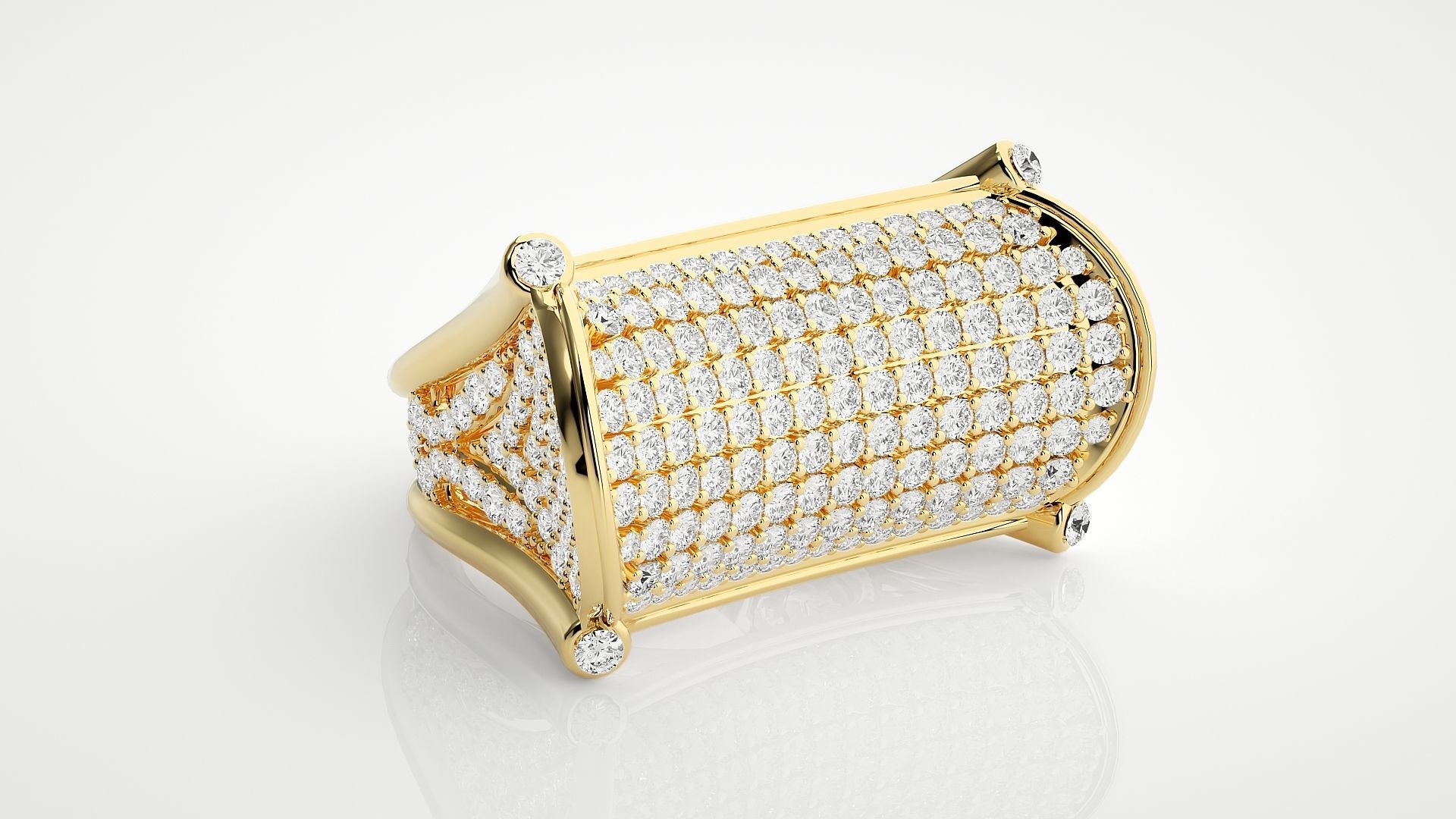 Diamond Head High Jewelry Cocktail Ring 3dm stl renders details 3D print model_28