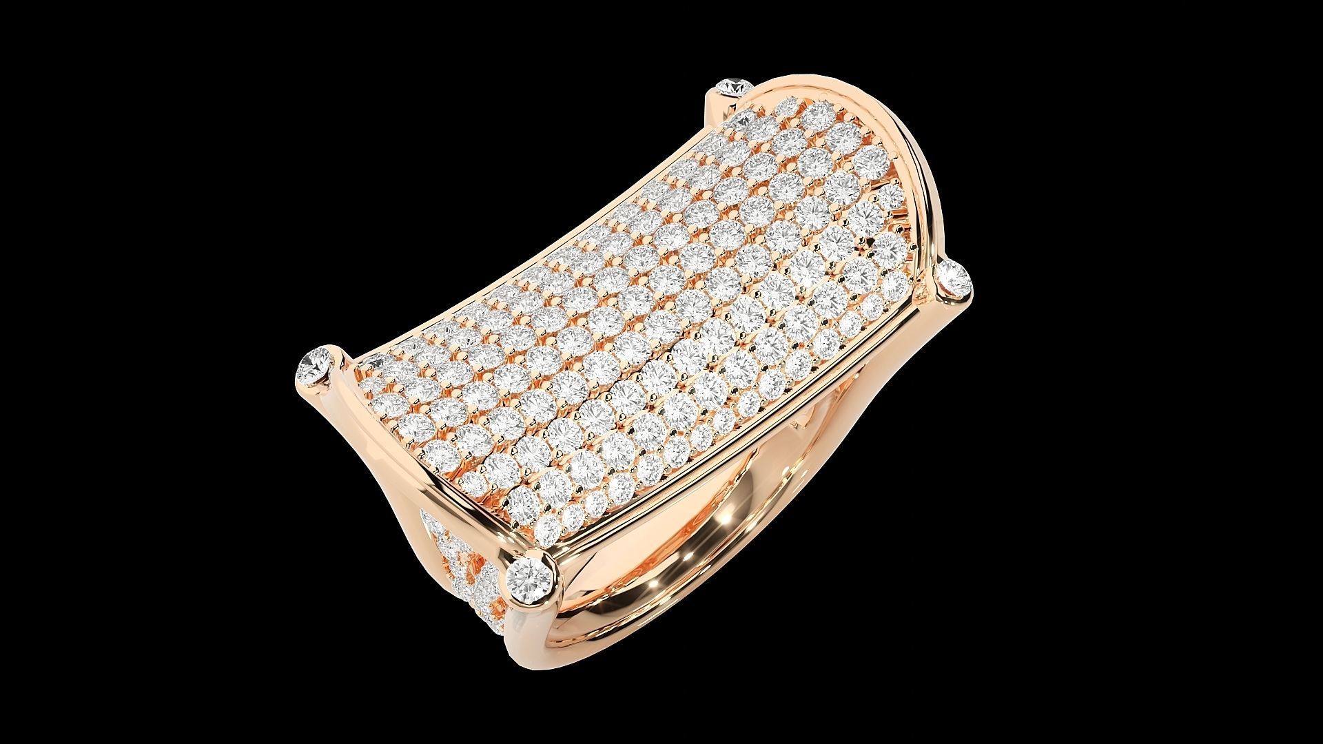 Diamond Head High Jewelry Cocktail Ring 3dm stl renders details 3D print model_12