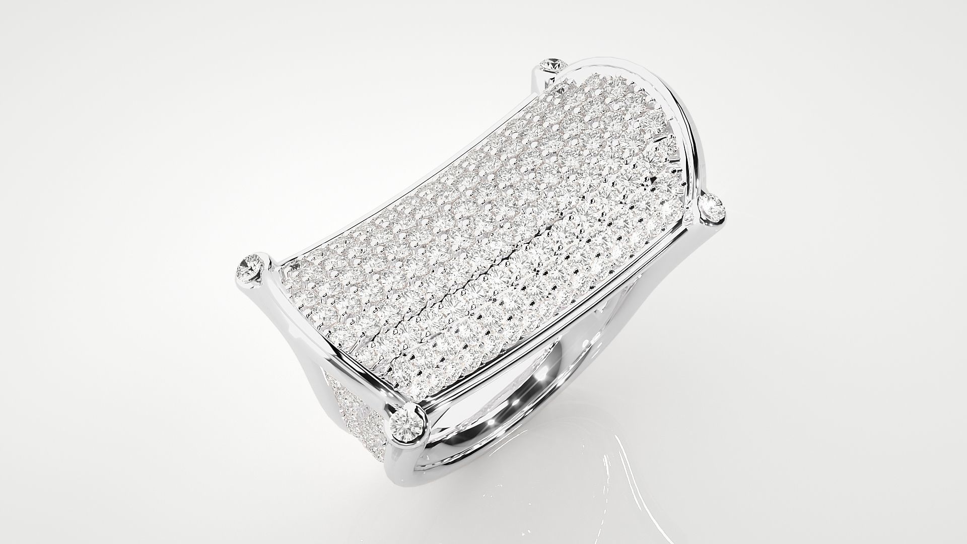 Diamond Head High Jewelry Cocktail Ring 3dm stl renders details 3D print model_18