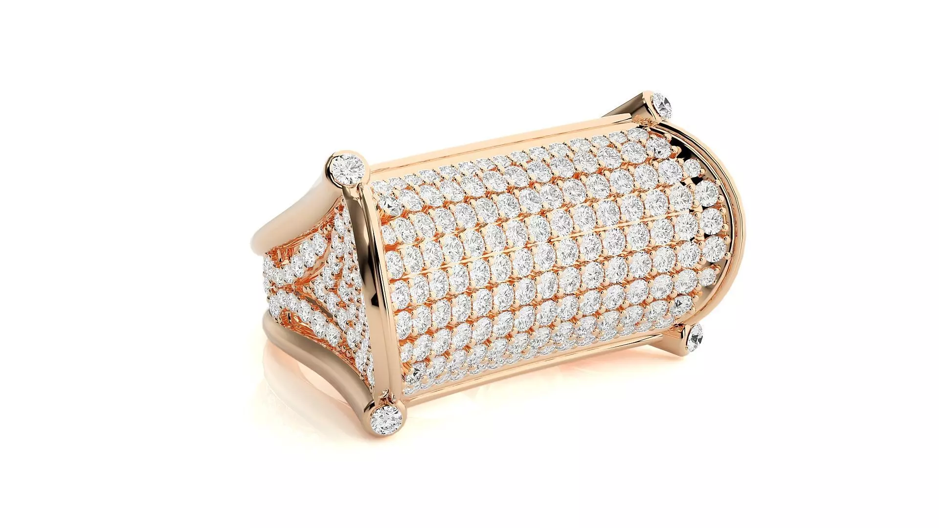 Diamond Head High Jewelry Cocktail Ring 3dm stl renders details 3D print model_0