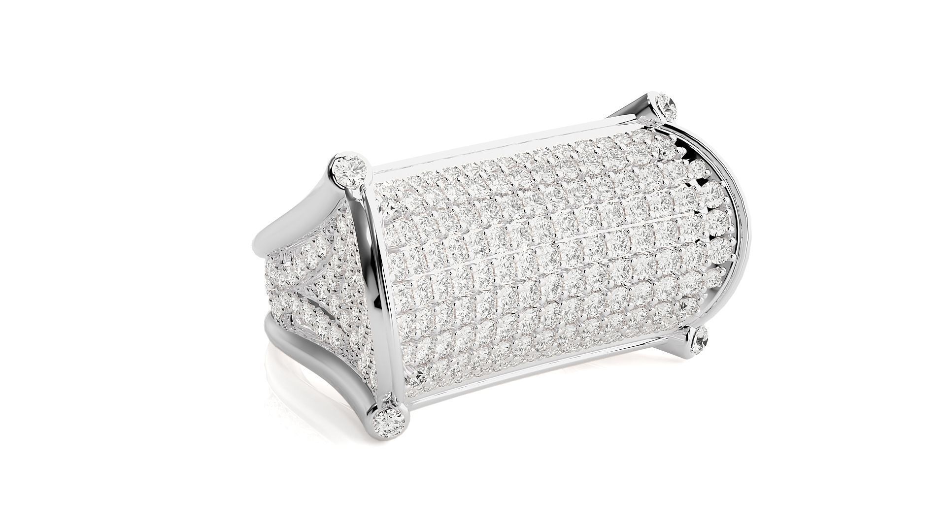 Diamond Head High Jewelry Cocktail Ring 3dm stl renders details 3D print model_15