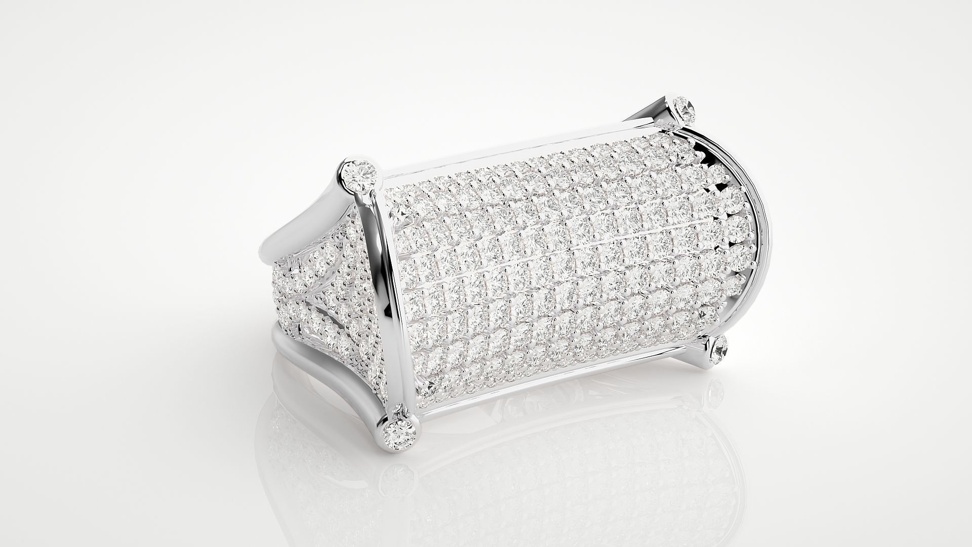 Diamond Head High Jewelry Cocktail Ring 3dm stl renders details 3D print model_16