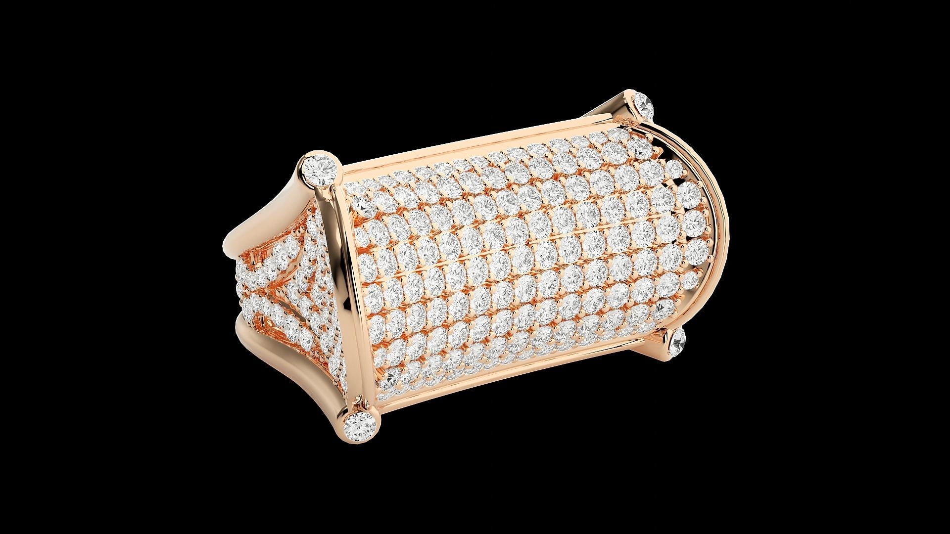 Diamond Head High Jewelry Cocktail Ring 3dm stl renders details 3D print model_9