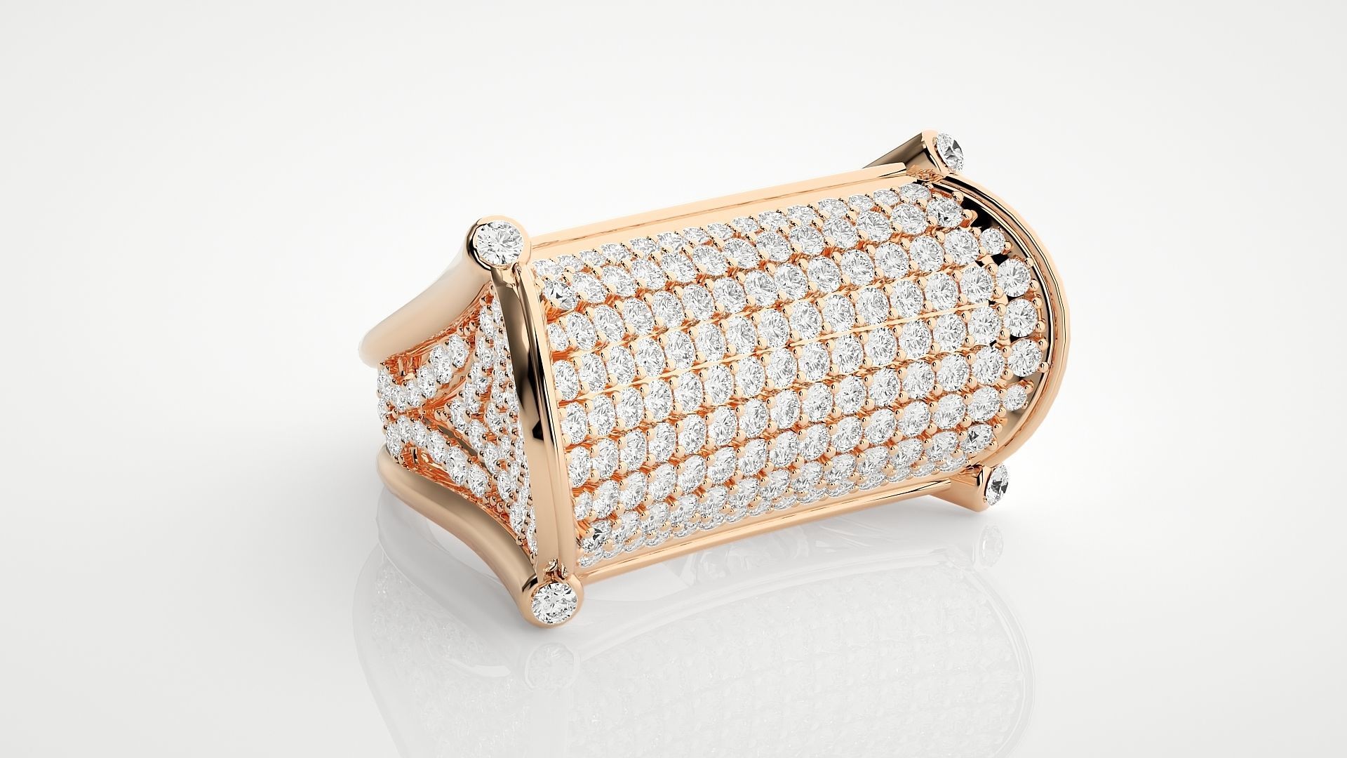 Diamond Head High Jewelry Cocktail Ring 3dm stl renders details 3D print model_5