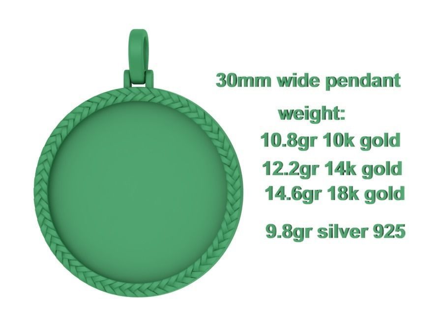 Memory Frame Pendant 30mm Round Memory Pendant 3D print model_16