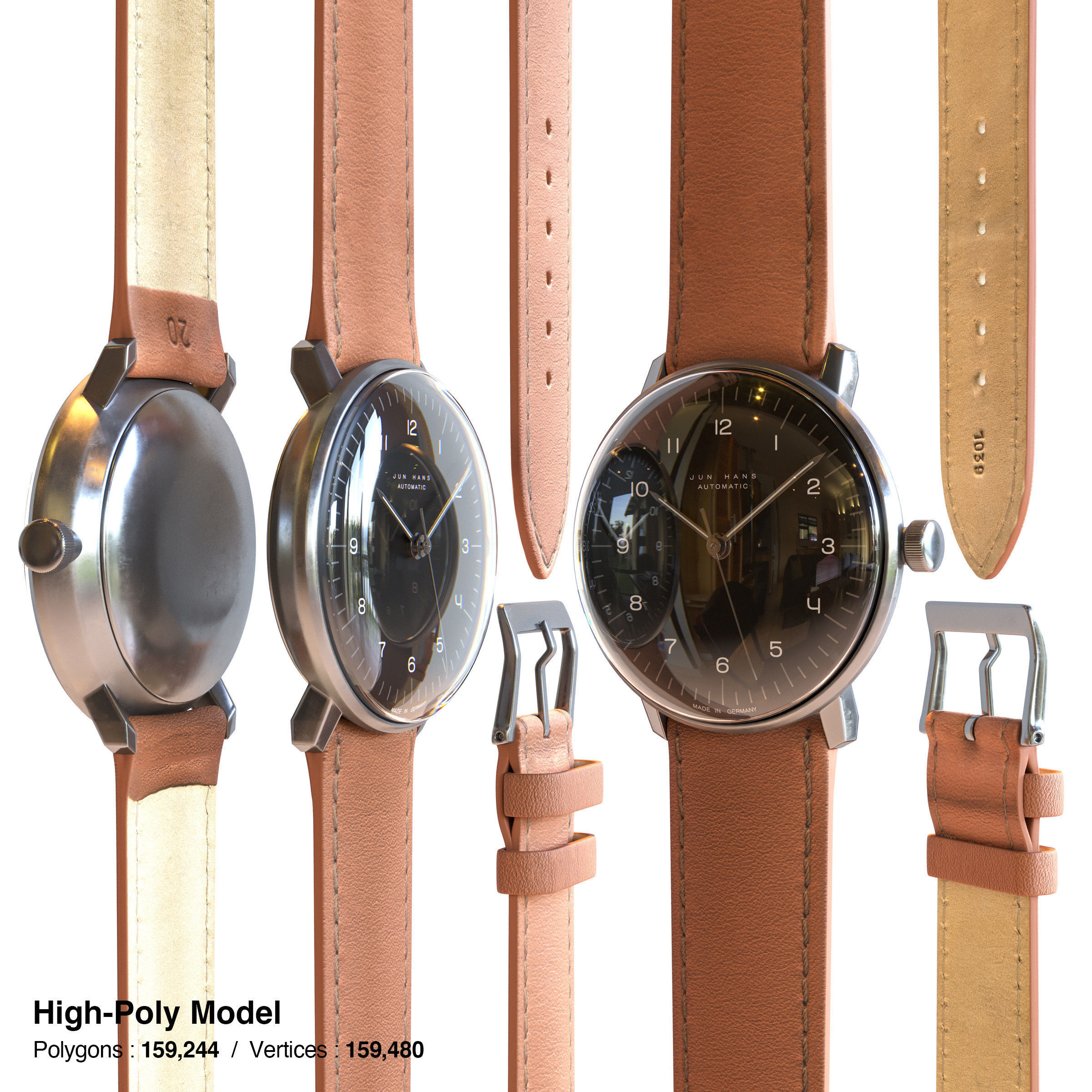 Minimalist Watch 4 - Automatic - Black Dial x Stainless Case Low-poly 3D model_5