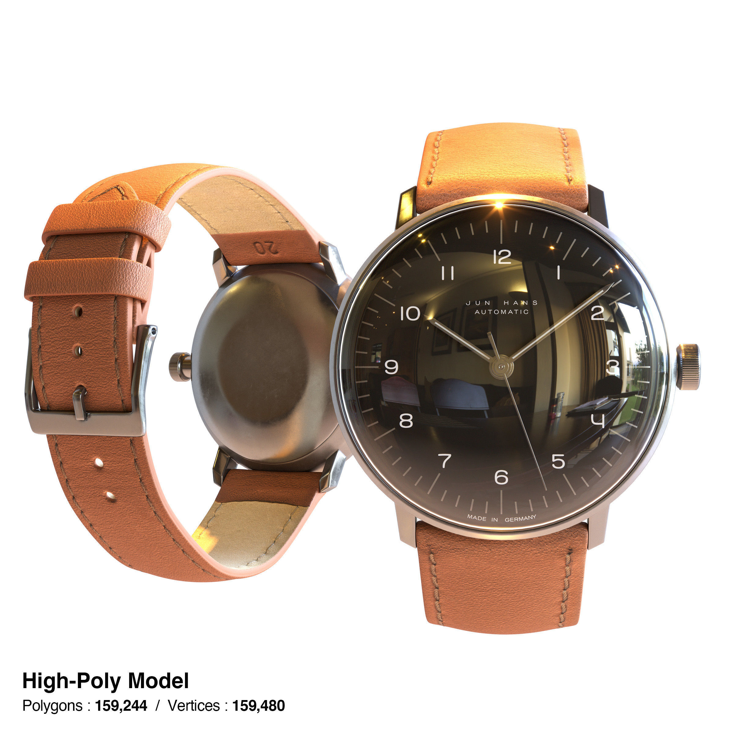 Minimalist Watch 4 - Automatic - Black Dial x Stainless Case Low-poly 3D model_11