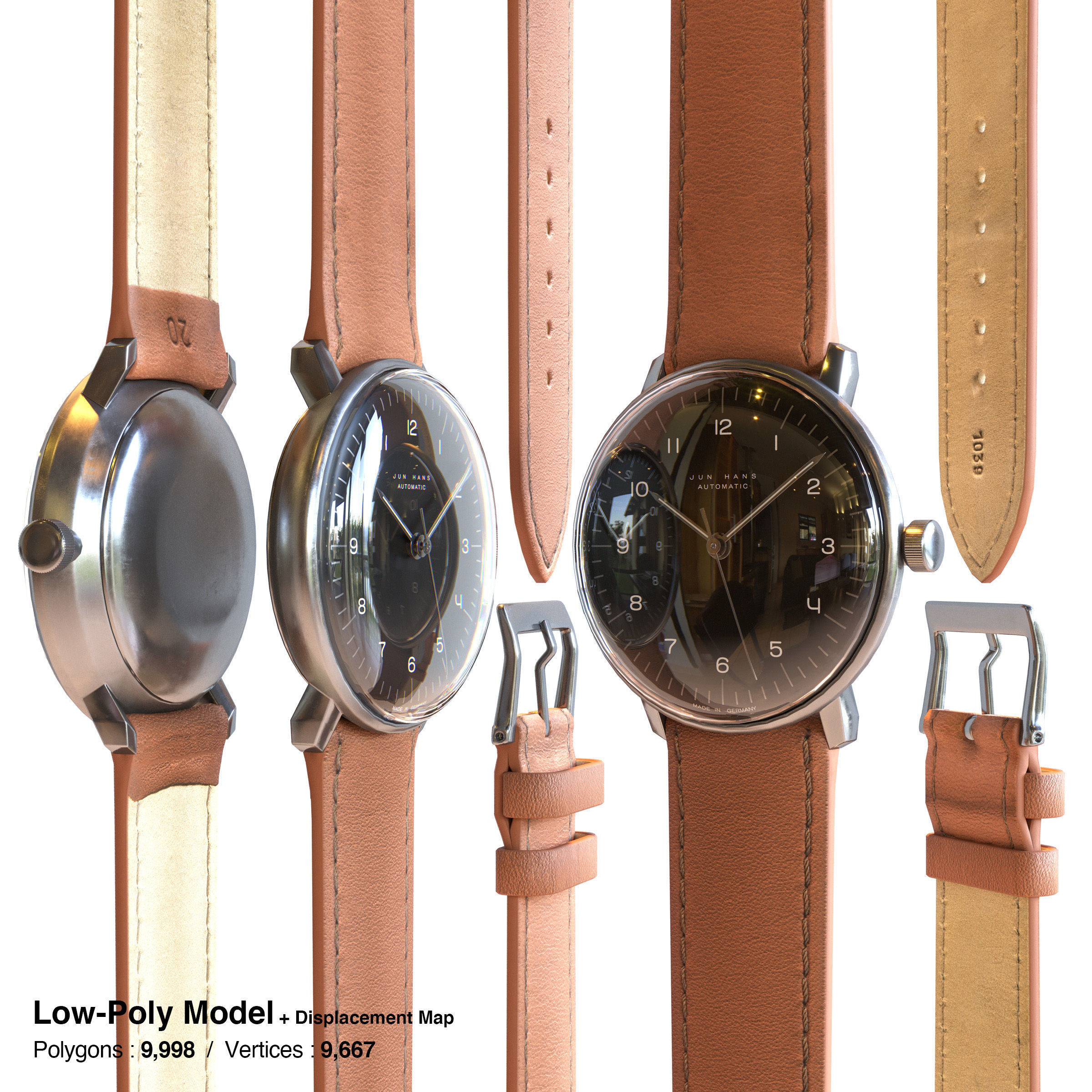 Minimalist Watch 4 - Automatic - Black Dial x Stainless Case Low-poly 3D model_8