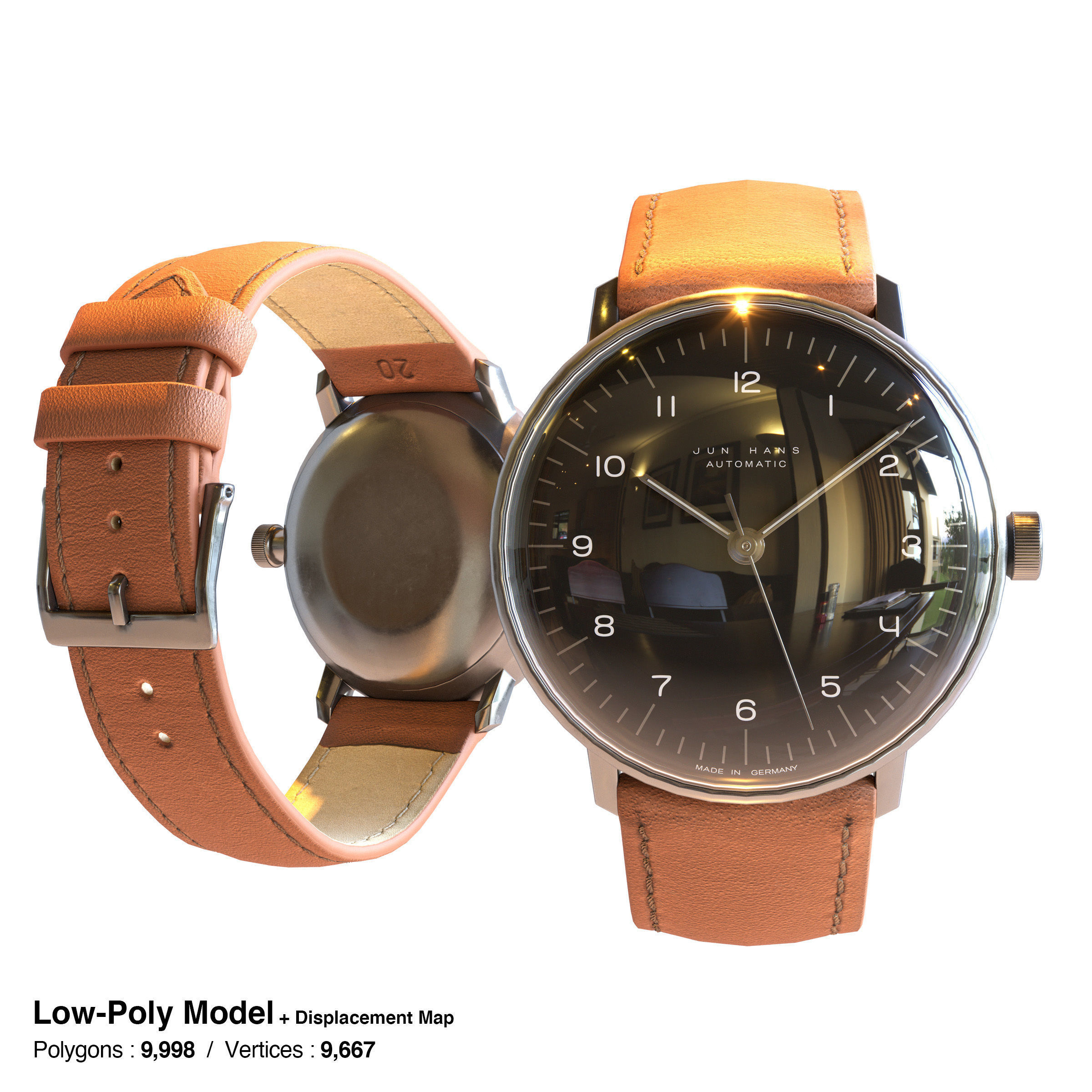 Minimalist Watch 4 - Automatic - Black Dial x Stainless Case Low-poly 3D model_14