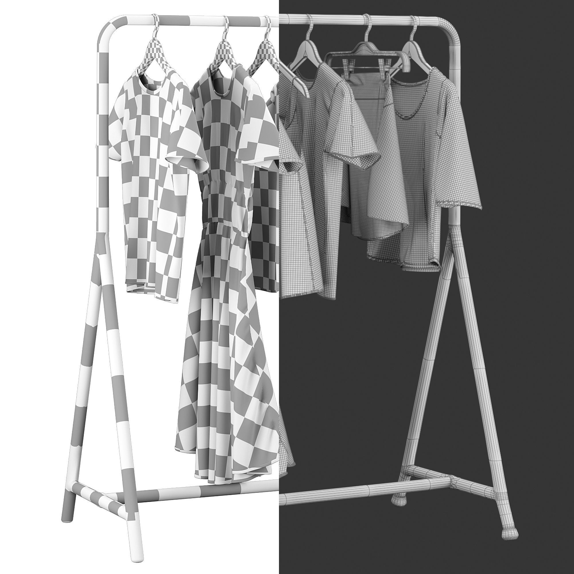 IKEA Turbo Clothes Rack with Clothes Set 3D model_5