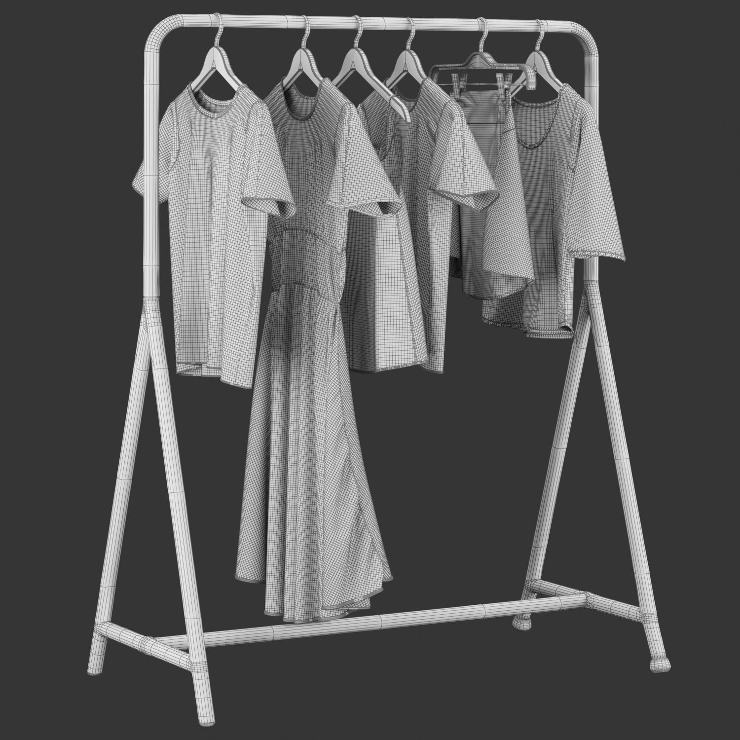 IKEA Turbo Clothes Rack with Clothes Set 3D model_7