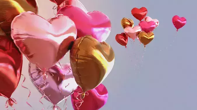 Balloons of hearts Low-poly 3D model