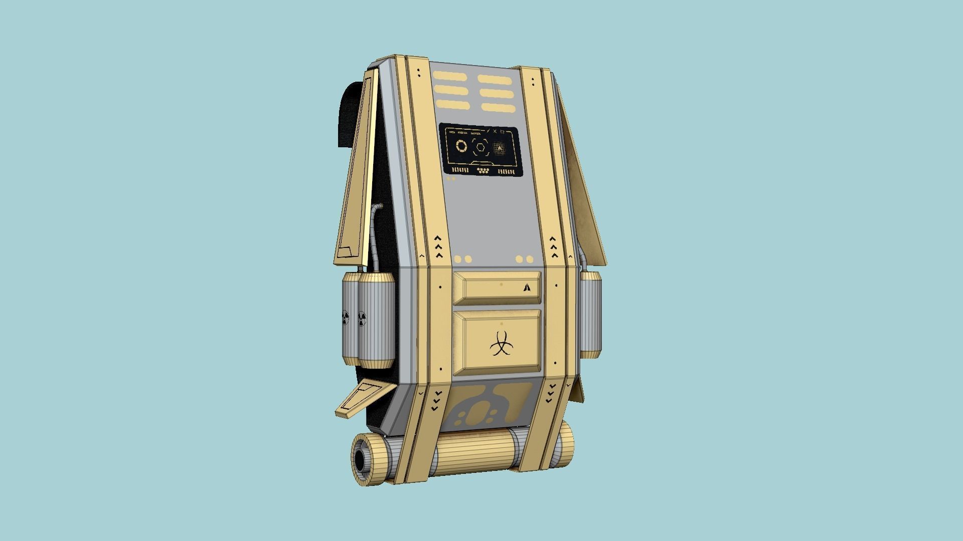 SciFi Backpack F04 White Gold - Fashion Character Design Low-poly 3D model_6