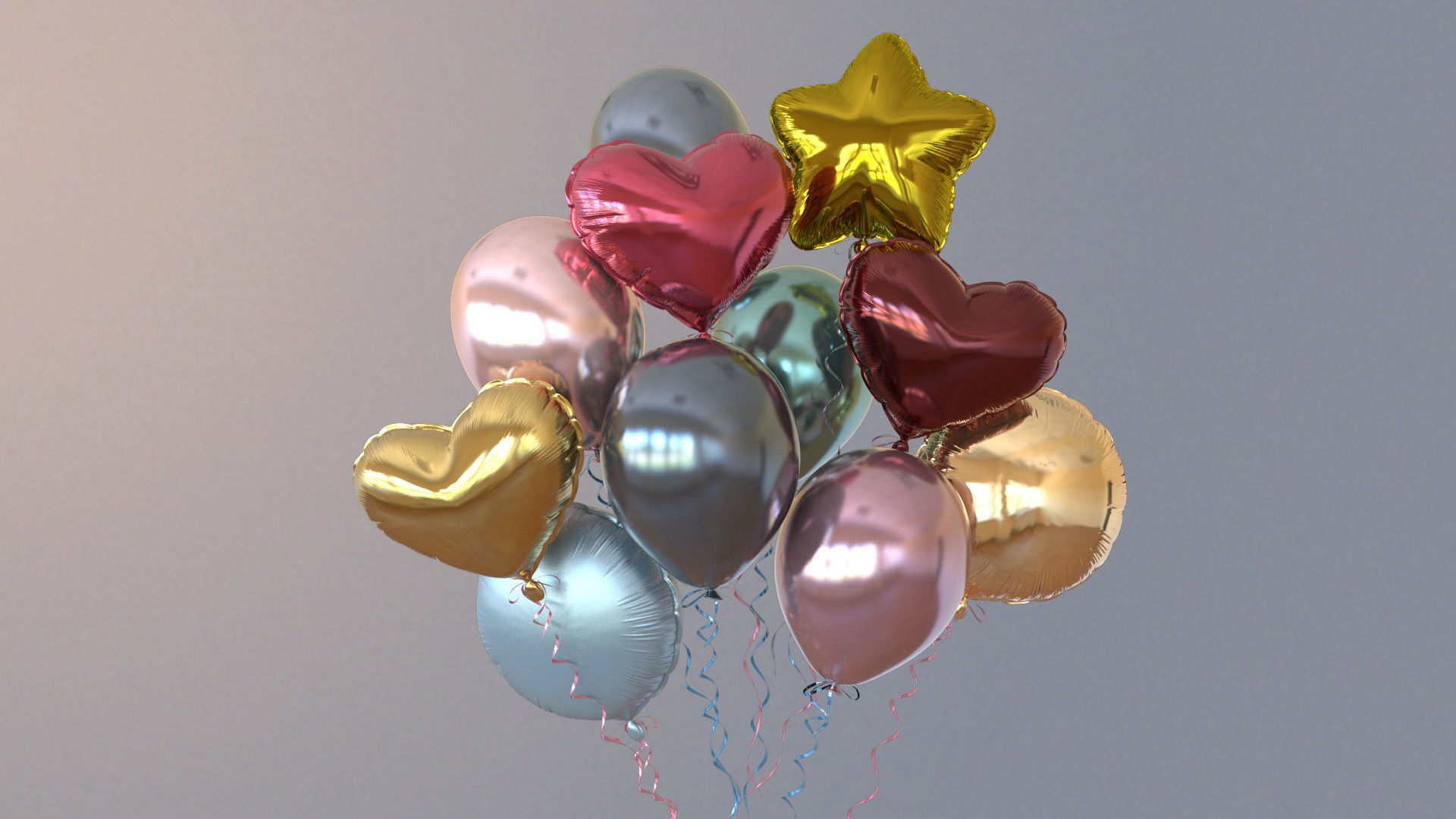 Metallic balloons Low-poly 3D model_2