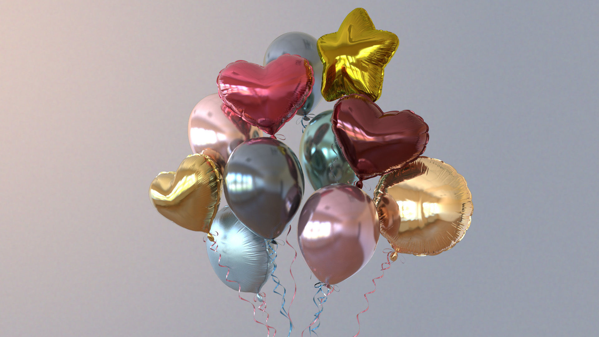 Metallic balloons Low-poly 3D model_4