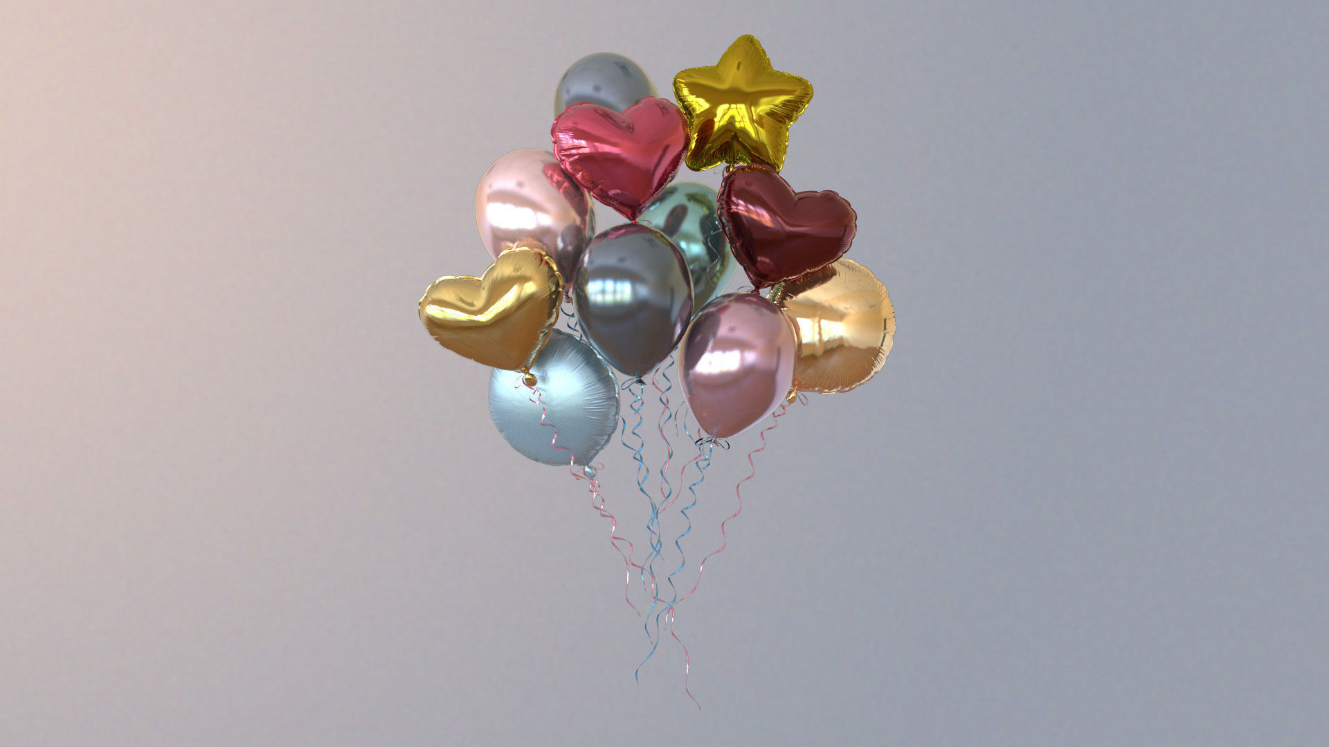 Metallic balloons Low-poly 3D model_5