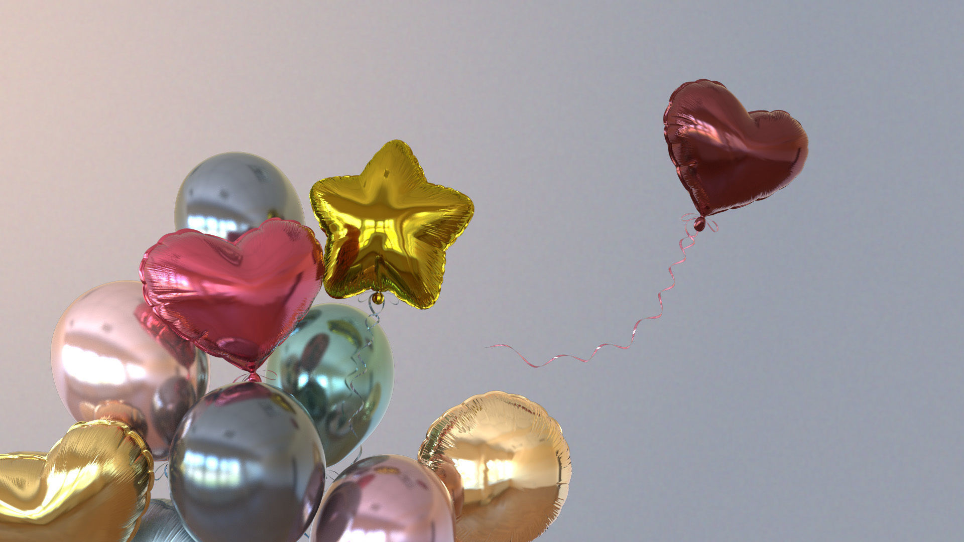 Metallic balloons Low-poly 3D model_1