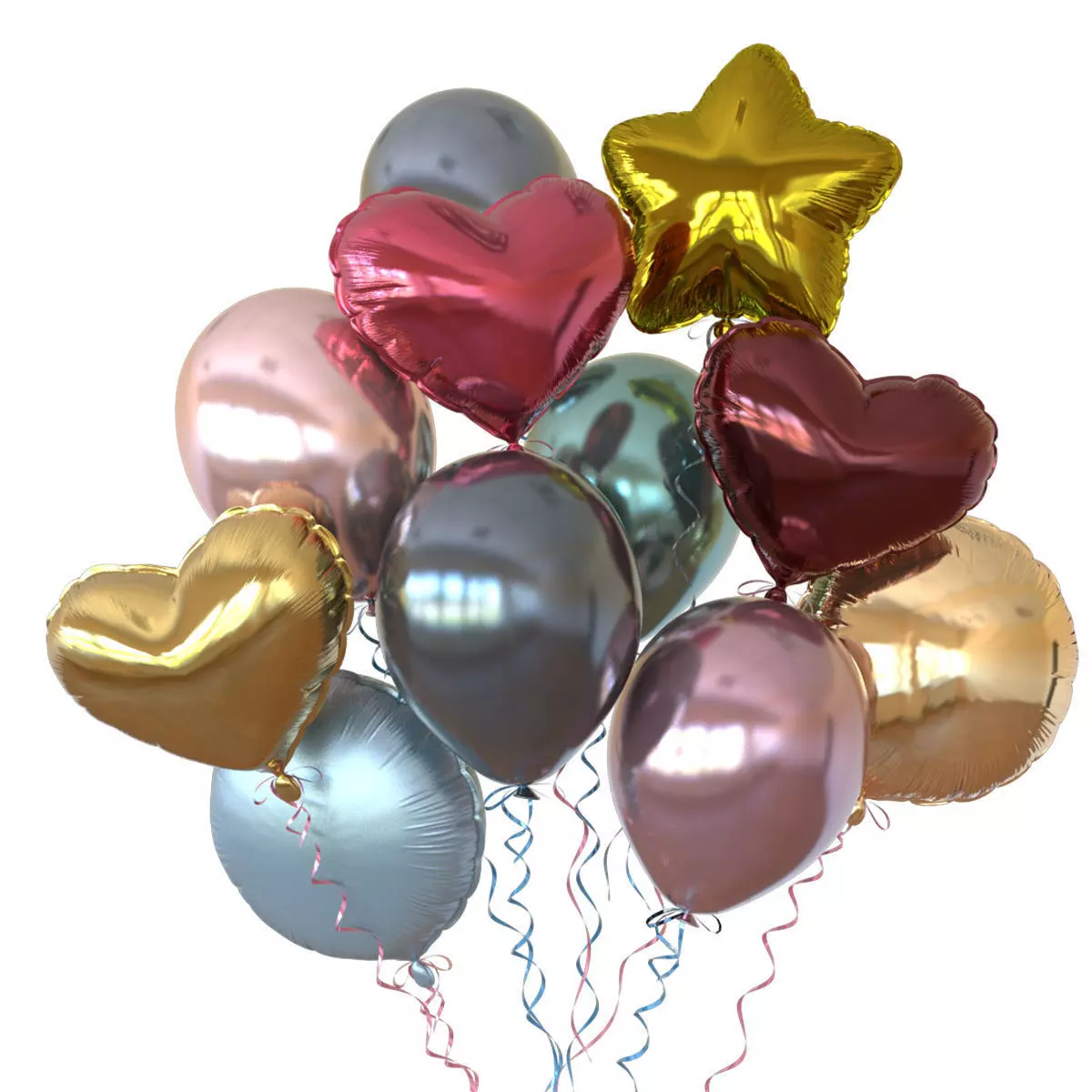 Metallic balloons Low-poly 3D model_0