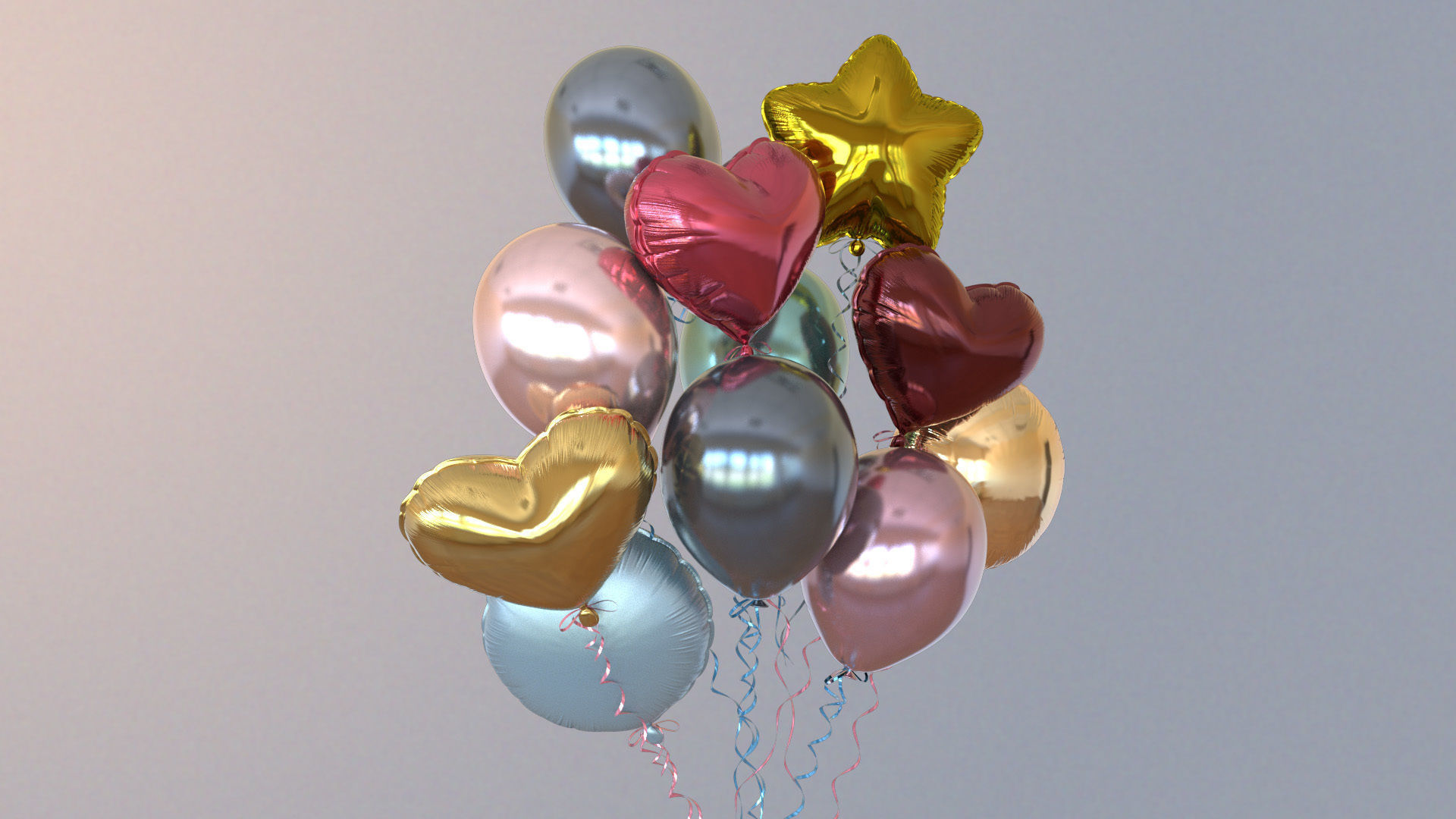 Metallic balloons Low-poly 3D model_3