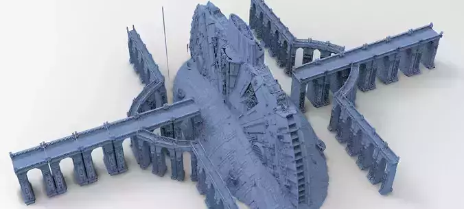 Art Deco Sci-F Mothership base with bridges 2 