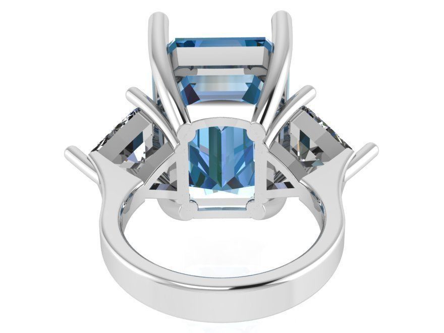 Emerald Cut 3-Stone Ring 0258 3D print model_3
