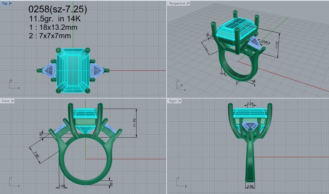 Emerald Cut 3-Stone Ring 0258 3D print model_4