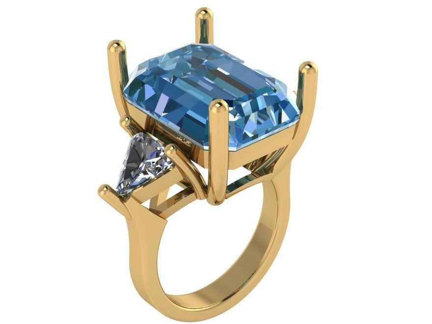 Emerald Cut 3-Stone Ring 0258 3D print model_1