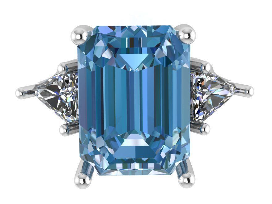 Emerald Cut 3-Stone Ring 0258 3D print model_2