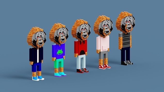 Voxel Orangutan Characters  Low-poly 3D model