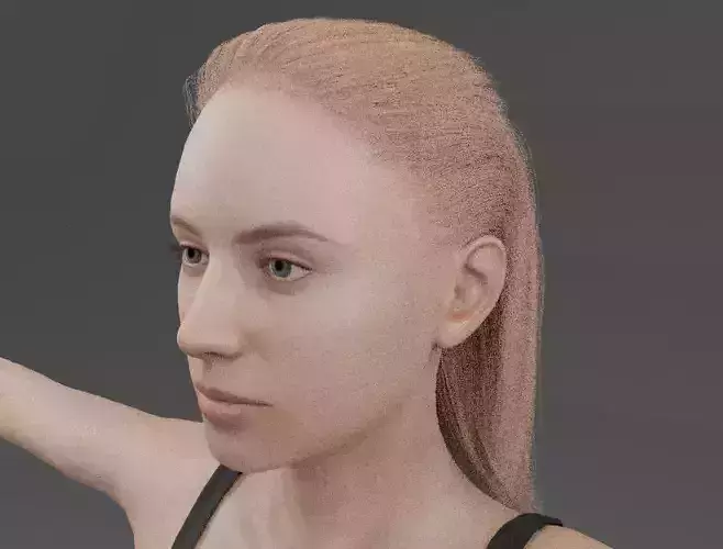 Realistic Woman 3D Model with long blonde hair